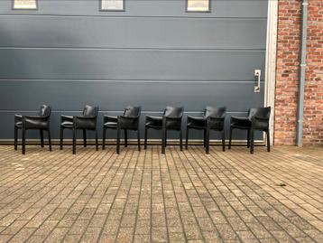 6x Cassina Cab Armchairs Mario Bellini, zwart leder beschikbaar voor biedingen