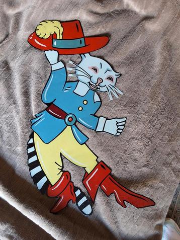Vintage Puss in Boots groot Wanddecoratie metaal emaille  beschikbaar voor biedingen