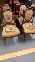 Antieke stoelen met bloemmotief (set van 4), Hout, Gebruikt, Bruin, Vier