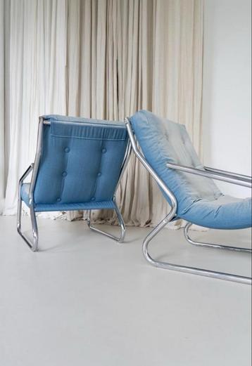 Per stuk - Vintage buisframe fauteuils opnieuw bekleed beschikbaar voor biedingen