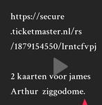 James Arthur concert kaarten., Tickets en Kaartjes, Twee personen, Overige soorten, Overige typen