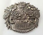 Aparte grote oude verzilverde broche bloemenmand, gemerkt, Ophalen, Zo goed als nieuw, Zilver, Overige materialen