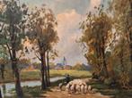 Schilderij schapen hoeder in bos W Schippers, Ophalen of Verzenden