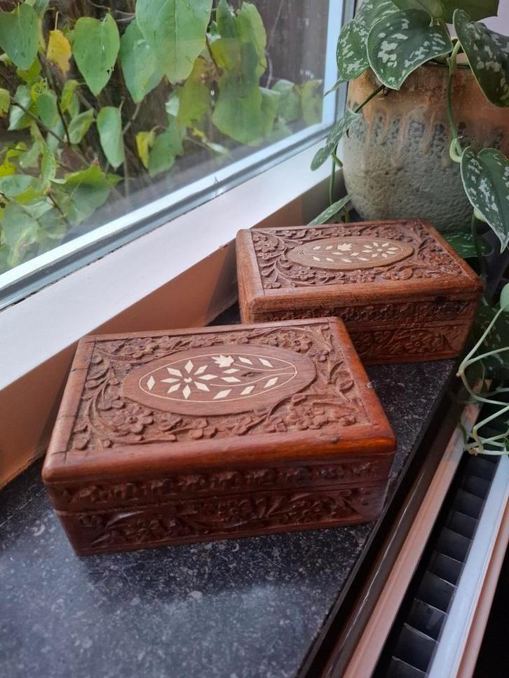 Indiase Rozenhouten Sierdoosjes, Huis en Inrichting, Woonaccessoires | Kisten, Gebruikt, Minder dan 50 cm, Minder dan 50 cm, Minder dan 50 cm