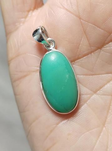 zilveren hanger met natuurlijke Chrysopraas steen zilver 925 beschikbaar voor biedingen