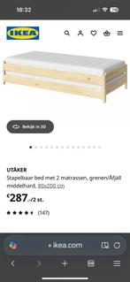 Utaker stabelbaar IKEA bed met matrassen, Huis en Inrichting, Slaapkamer | Bedden, Ophalen, Bruin, Tweepersoons, Zo goed als nieuw