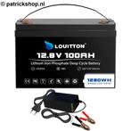 12V 100AH 1280WH LifePo4 Accu met BMS inclusief lader, Nieuw, Ophalen of Verzenden