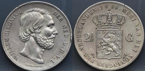 Zilveren rijksdaalder 1858 - 2 1/2 gulden 1858 - Willem 3, Postzegels en Munten, Munten | Nederland, Losse munt, 2½ gulden, Koning Willem III