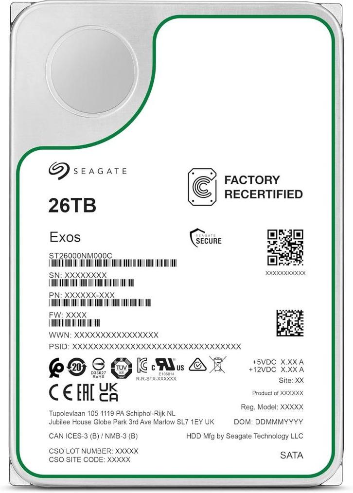 Seagate Exos 26 TB (20 stuks op voorraad), Computers en Software, Harde schijven, Nieuw, Desktop, Intern, HDD, SATA, Ophalen of Verzenden