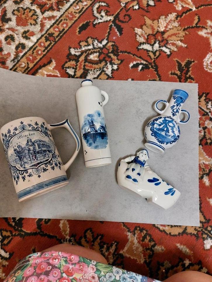 4x Delfts-Blauw💥 Klompje-vaasje-Bier Beker-Jeneverkruikje, Antiek en Kunst, Curiosa en Brocante, Ophalen of Verzenden