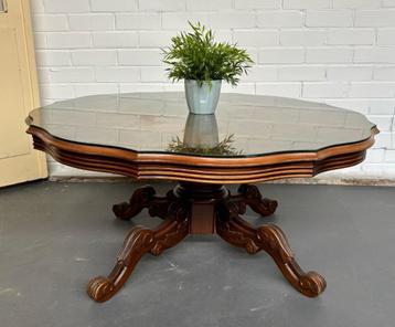 Salontafel met glasplaat - Mahonie stijl beschikbaar voor biedingen