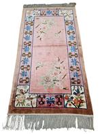 Handgeknoopt Oriental zijde tapijt pink Birds China 76x140cm