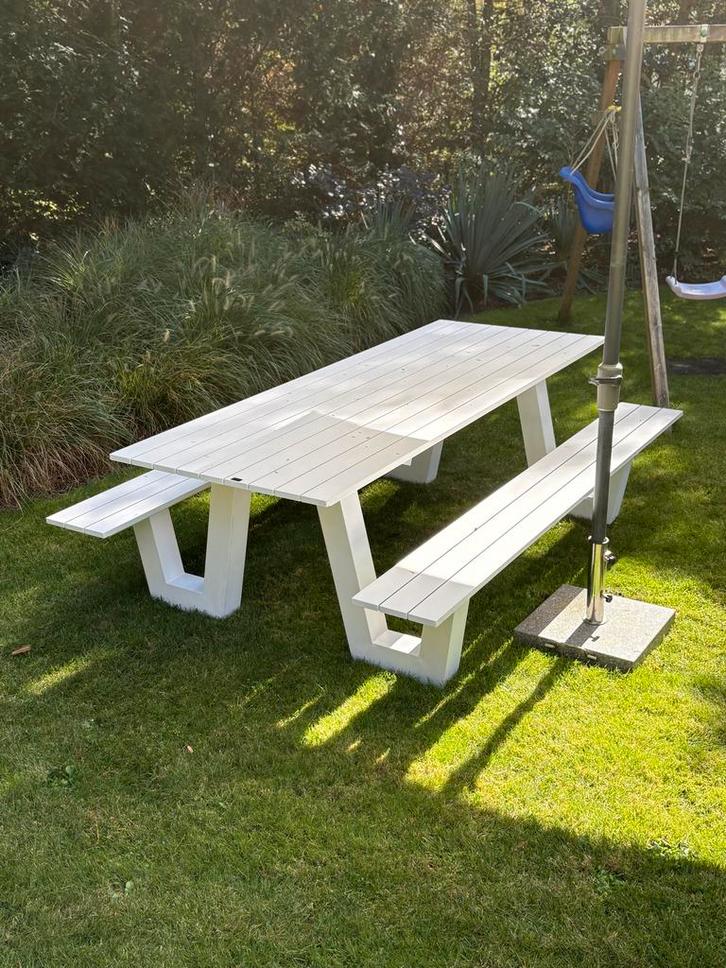 Bellagio Picknicktafel Wit aluminium, nieuwstaat, Tuin en Terras, Picknicktafels, Zo goed als nieuw, Rechthoekig, Aluminium, Ophalen