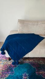 Handgemaakte donkerblauwe Marokkaanse plaid met Pompoms, Ophalen of Verzenden