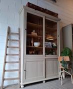Vintage/Antieke zandkleurige winkelkast, Brocante buffetkast, 200 cm of meer, 150 tot 200 cm, Ophalen of Verzenden, 25 tot 50 cm