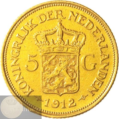 Nederland - 5 gulden 1912 Wilhelmina - GOUD, Postzegels en Munten, Munten | Nederland, 5 gulden, Koningin Wilhelmina, Goud, Ophalen of Verzenden