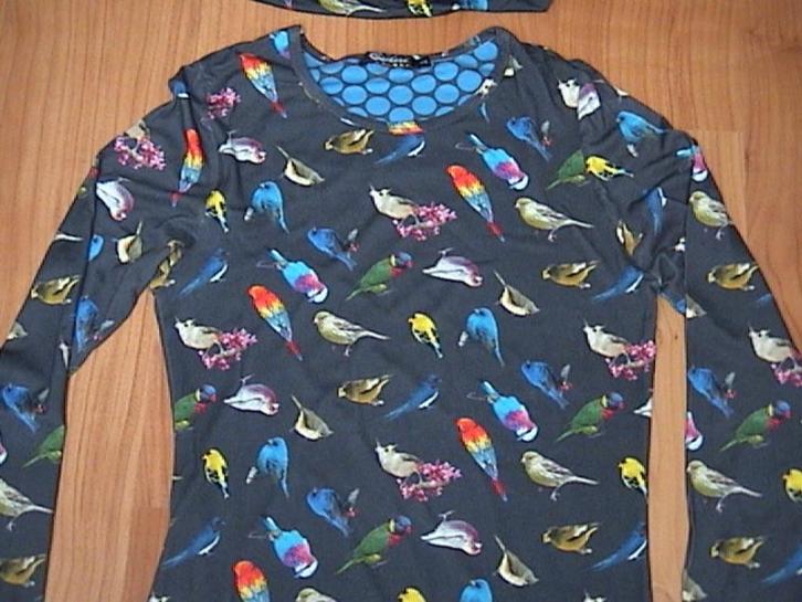 CARBONE leuk grijs shirt + sjaaltje + opdruk van vogels 176, Kinderen en Baby's, Kinderkleding | Maat 176, Gebruikt, Meisje, Shirt of Longsleeve