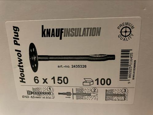 Knauf - Houtwol plug - 6 x 150 100 stuks, Doe-het-zelf en Verbouw, IJzerwaren en Bevestigingsmiddelen, Nieuw, Overige typen, 100 tot 250 mm