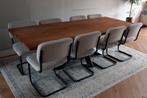Grote massief eiken eettafel 240+102 met 8 boucle stoelen, Ophalen, Zo goed als nieuw, 8 stoelen of meer
