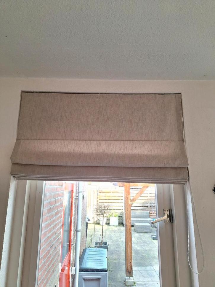 Veneta vouwgordijn greige linnen 98 cm, Huis en Inrichting, Stoffering | Gordijnen en Lamellen, Zo goed als nieuw, 150 tot 200 cm