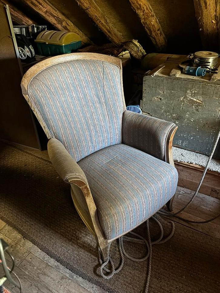 Vintage Stoel met Houten Frame, Huis en Inrichting, Fauteuils, Gebruikt, Hout, Minder dan 50 cm, Minder dan 75 cm, Ophalen