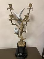 Brons kandelaar met witte duifen van porselein, Ophalen of Verzenden, Nieuw, Minder dan 25 cm
