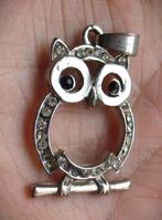 Uil~Zilver kleur uiltje als hanger~Strass~Zwarte ogen, Overige materialen, Gebruikt, Ophalen of Verzenden, Zilver