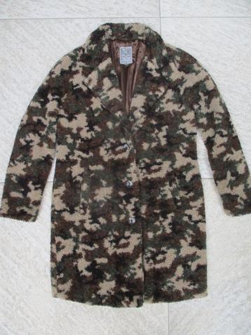 Geisha teddy jas bruin / groen legerprint winterjas maat 38 beschikbaar voor biedingen