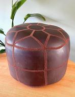Vintage leren Marokkaanse poef, Huis en Inrichting, Ophalen of Verzenden, Gebruikt, Rond, Leer