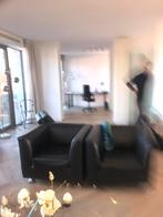 Twee Gelderland 4800 fauteuils zwart leer., Huis en Inrichting, Fauteuils, Ophalen of Verzenden, Zo goed als nieuw, 50 tot 75 cm