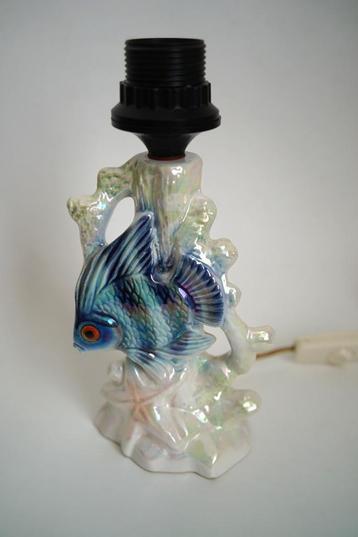 vintage tafellamp Jema vis keramiek lusterglazuur blauw wit. beschikbaar voor biedingen