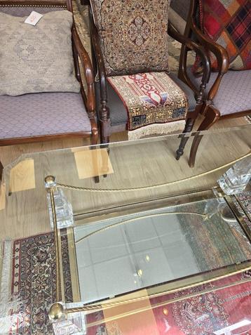 Glazen salontafel / salon tafel kristal met spiegel, metaal  beschikbaar voor biedingen