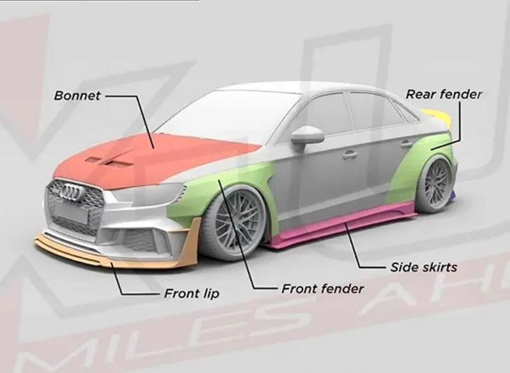 Widebody kit A3/S3/RS3, Auto-onderdelen, Carrosserie en Plaatwerk, Bumper, Audi, Voor, Nieuw, Ophalen