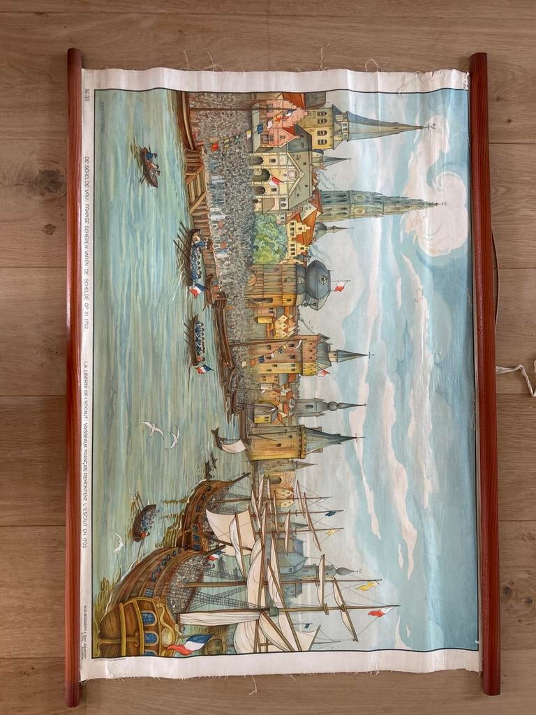 Historische Wandplaat: Schelde Vrij, Franse Schepen 1792, Antiek en Kunst, Ophalen, Geschiedenis