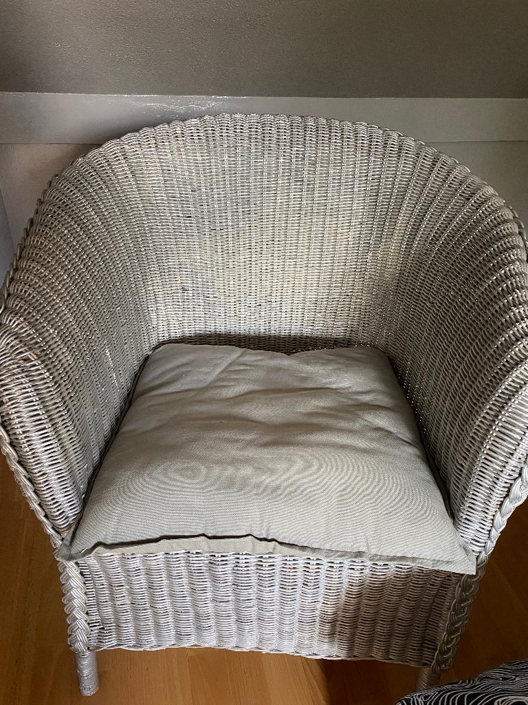 Lloyd loom rotan stoel met kussen, Ophalen, Gebruikt, Overige kleuren, Riet of Rotan