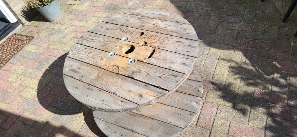 Houten kabelhaspel - unieke tafel/decoratie, Ophalen, Gebruikt, Rond, Tafelblad