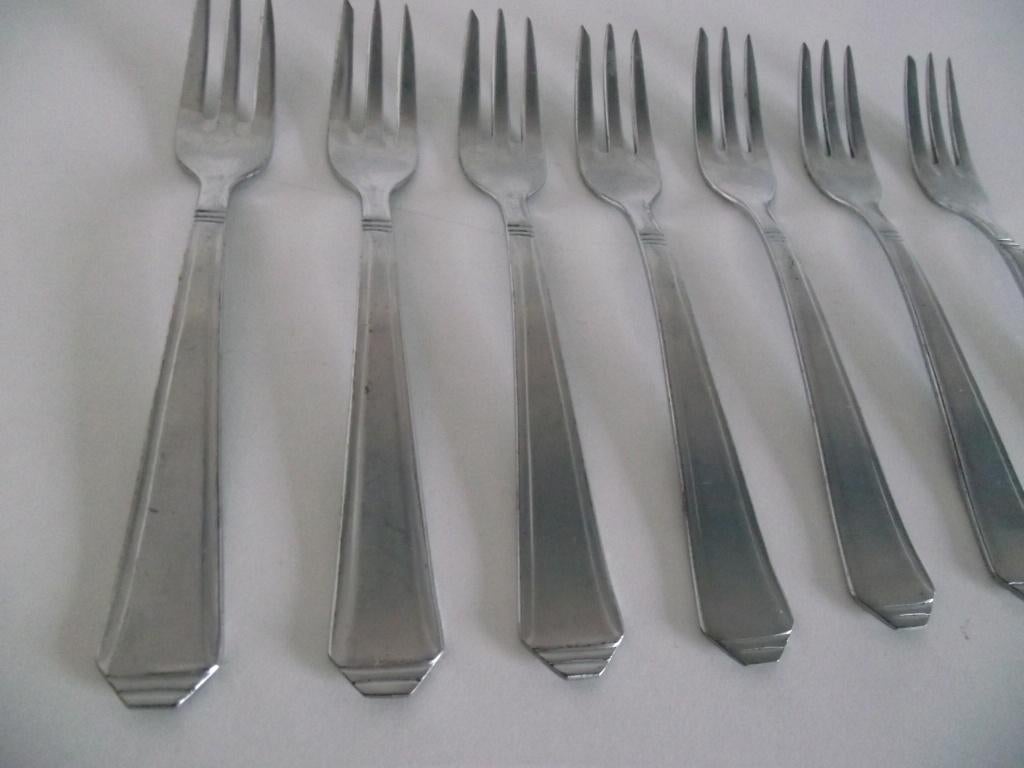 7 vintage Art deco taartvorkjes 12 cm Elwezetta 1950 p stuk, Ophalen of Verzenden