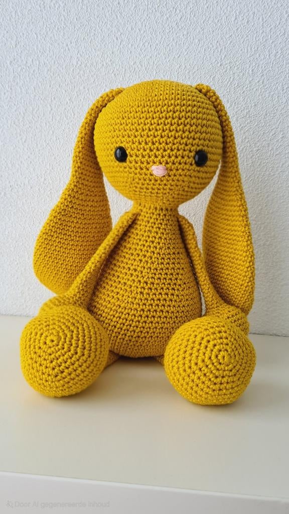 Gehaakt konijn, geel, circa 23 cm hoog, Ophalen of Verzenden, Middelgroot (20 tot 80 cm), Geel, Handgemaakt