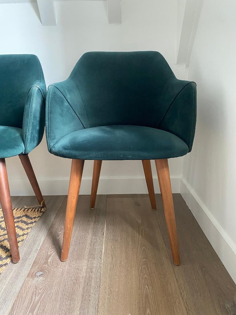 Set van 3 groene suède eetkamerstoelen, Ophalen, Gebruikt, Overige kleuren, Drie