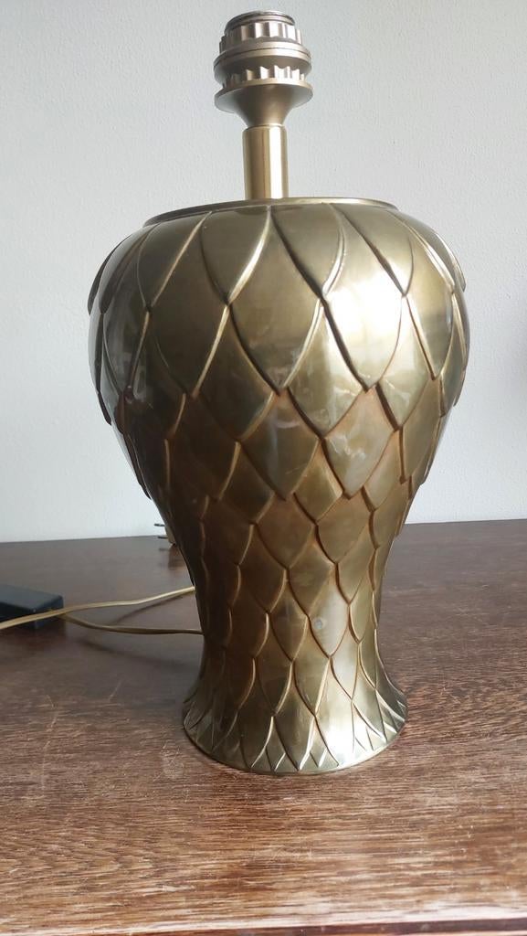 Tafellamp kleur messing met kap stijl Hollywood Regency, Huis en Inrichting, Lampen | Tafellampen, Ophalen of Verzenden, Gebruikt