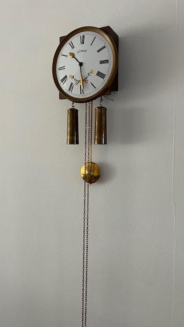 Warmink klok.2 Gewichten, bim bam werk.25X25x10, loopt perfe, Ophalen, Gebruikt, Wandklok