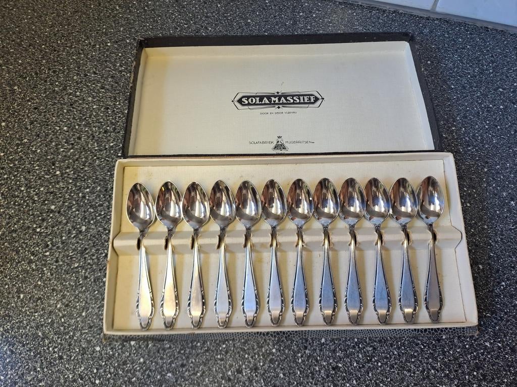 Vintage Sola massief koffielepeltjes x12, Antiek en Kunst, Antiek | Bestek, Ophalen of Verzenden