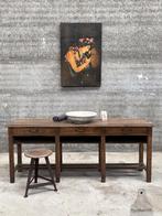 Authentiek lang schoolbureau drie laden ideale hoogte 82 cm, Ophalen of Verzenden, Zo goed als nieuw, Bureau