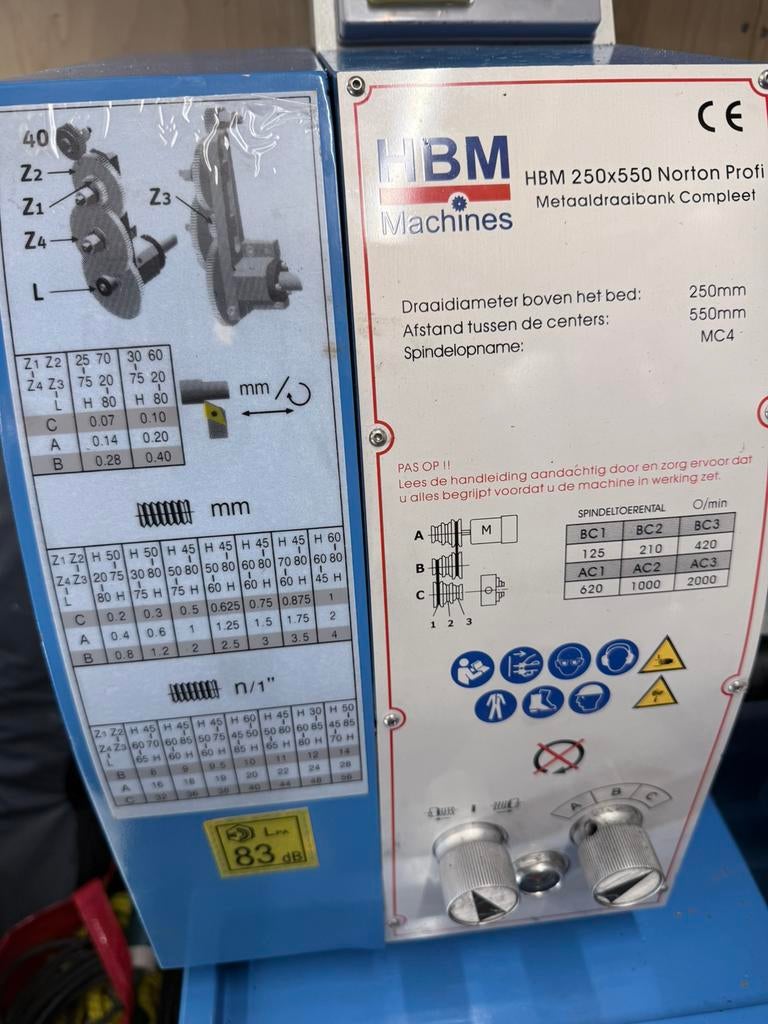 Draaibank 250x550 norton hbm, Ophalen, Zo goed als nieuw, Metaaldraaibank, 500 tot 1000 mm