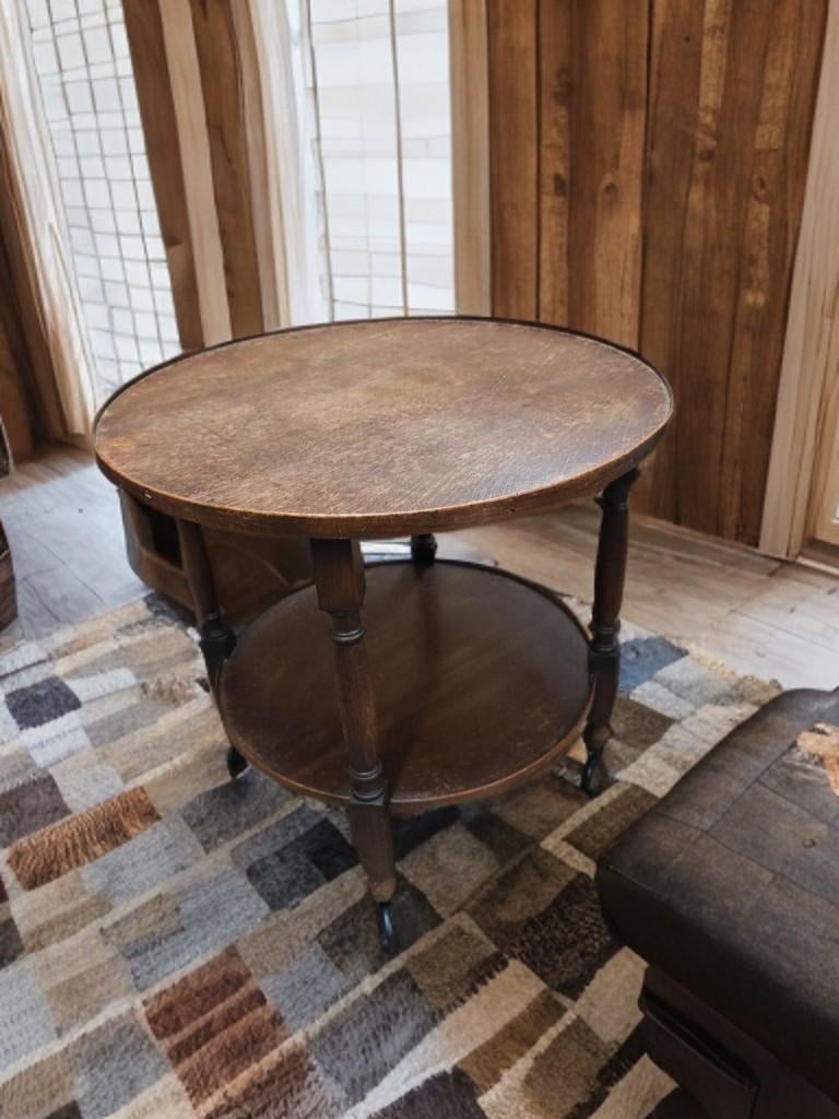 Vintage houten bijzettafel met twee niveaus, Antiek en Kunst, Ophalen