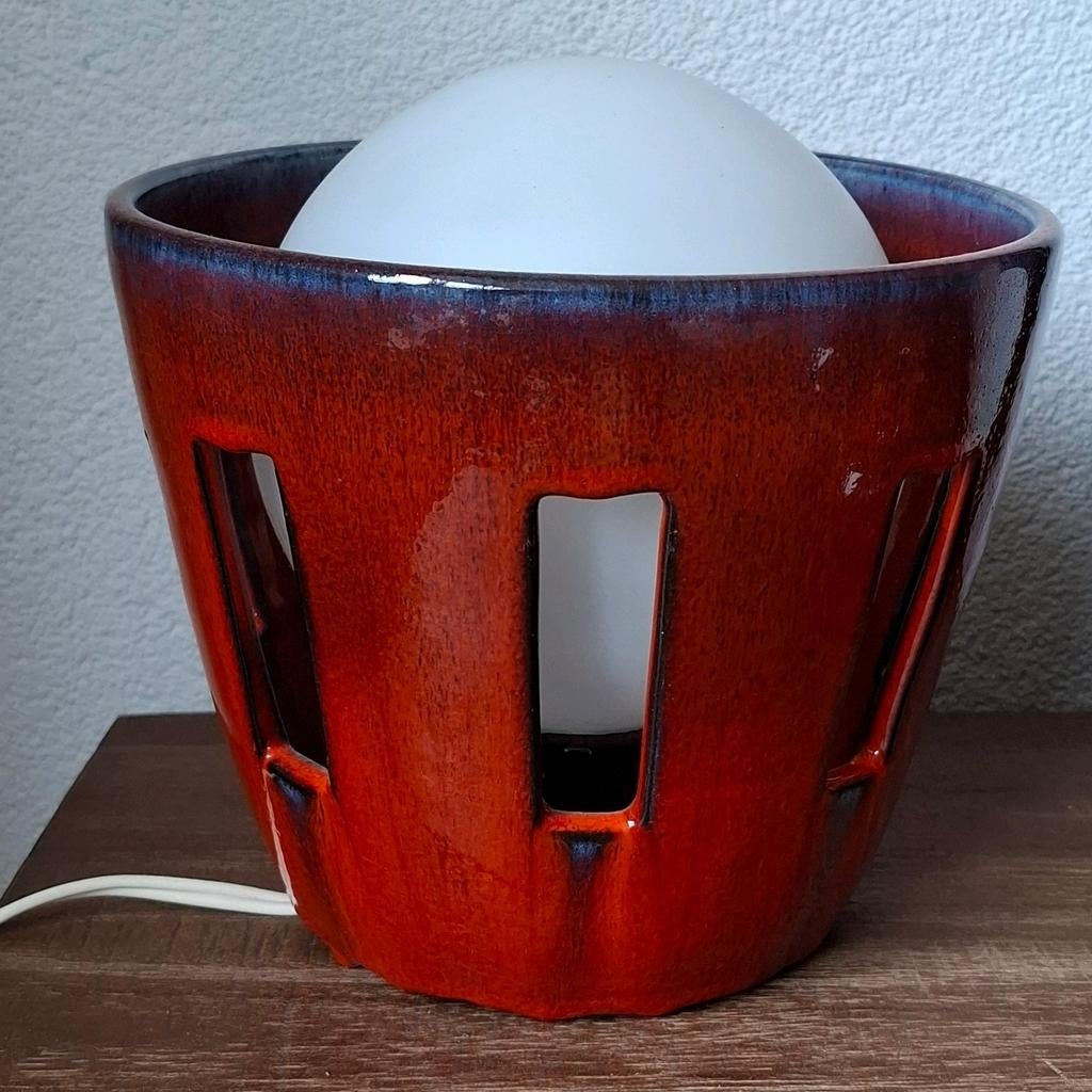 Retro Jaren '70 Fat Lava Tafellamp - Oranje Keramiek, Ophalen of Verzenden, Minder dan 50 cm, Retro, Glas
