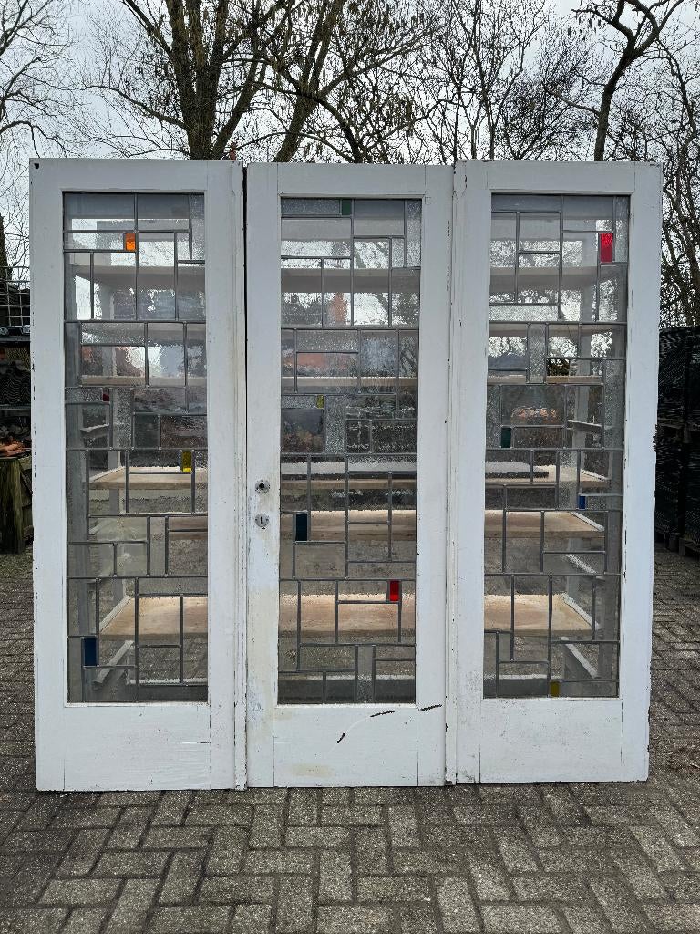 3 -delige set glas in lood deuren art deco 213x211cm., Ophalen