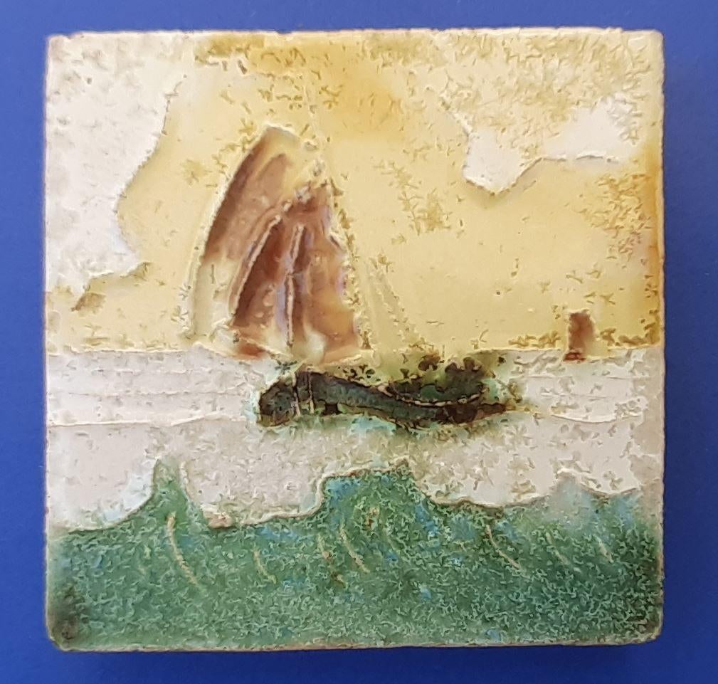 Porceleyne Fles Metseltegel Platbodem (P166-33) Zeldzaam, Antiek en Kunst, Ophalen of Verzenden