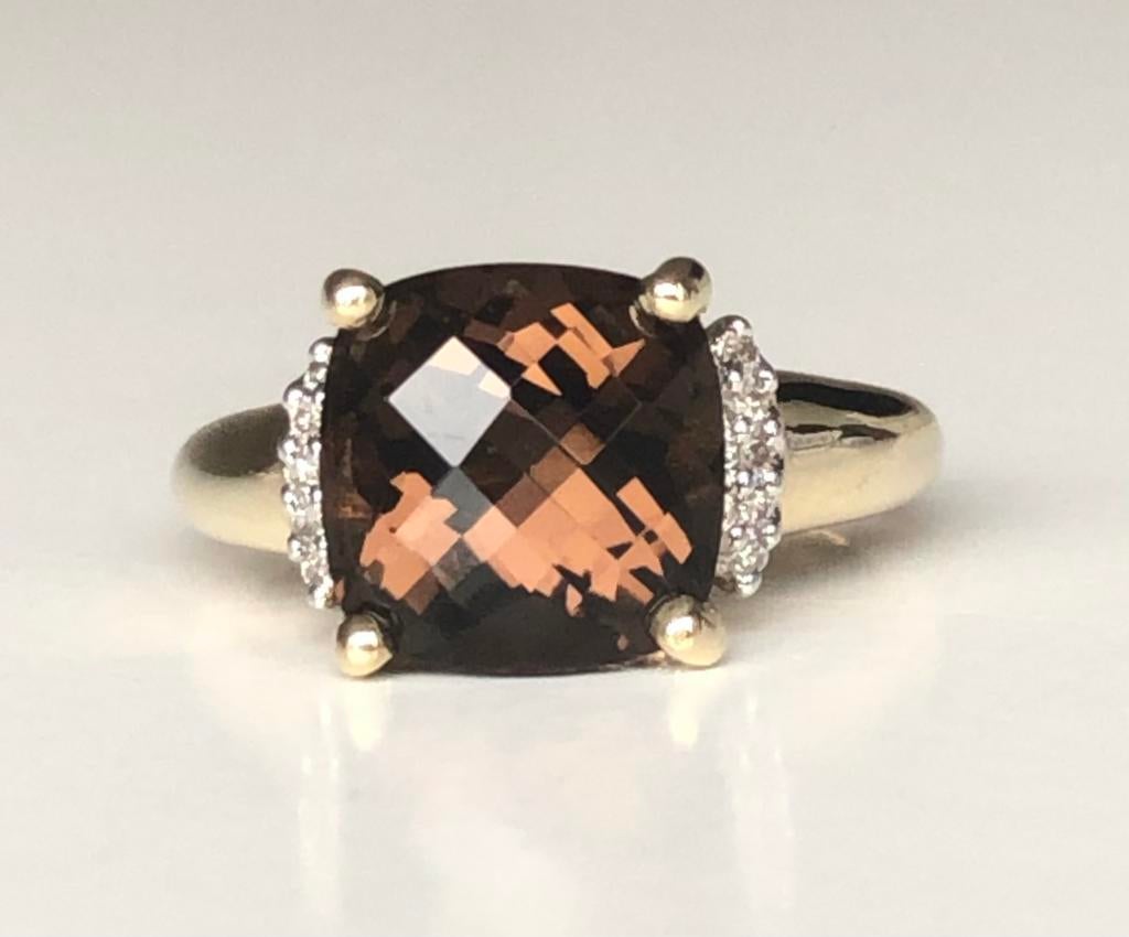 AnnaNina vintage gouden ring rookkwarts diamant maat 17,5, Bruin, Ophalen of Verzenden, Zo goed als nieuw, 17 tot 18