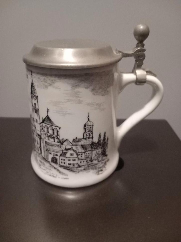 Bierpul met tinnen deksel - Wangen im Allgäu, Antiek en Kunst, Antiek | Keramiek en Aardewerk, Ophalen of Verzenden